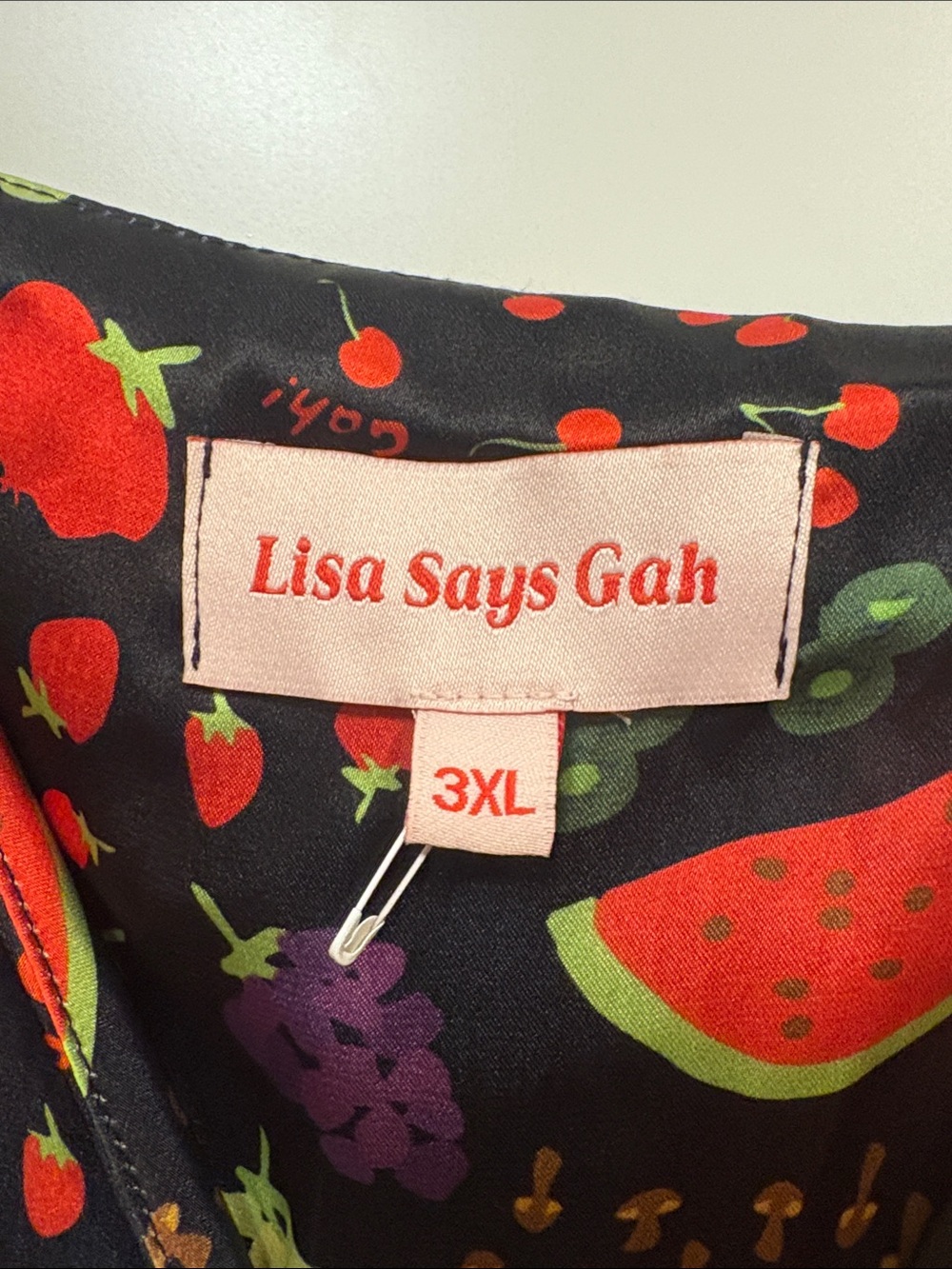 NWT Lisa Says Gah Black Fruit-Print Slip Midi Dress 3XL - Picture 11 of 12